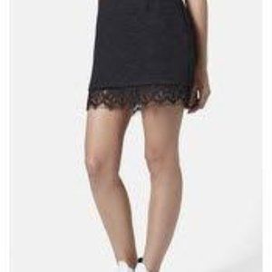 Topshop black mini skirt with floral & lace trim